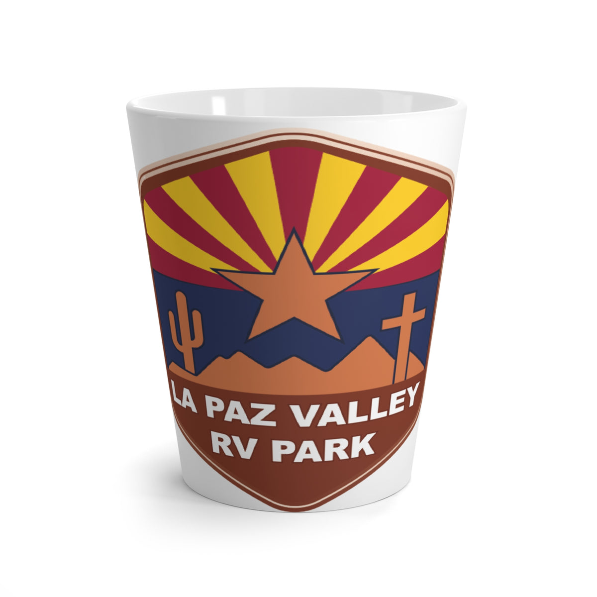 La Paz Valley RV Park Latte Mug — Arizona Desert Travel Coffee Cup